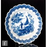 A late 18th Century Caughley Salopian frilly edged dish decorated in the underglaze blue and white