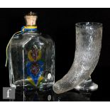 A 20th Century Sea Glasbruk crystal glass decanter of shouldered form, the faceted body decorated