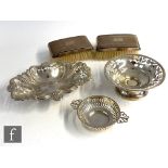 A small parcel lot of hallmarked silver items to include three bon bon dishes of various shapes