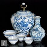 A collection of 20th Century and later blue and white Chinese porcelain to include a lamp base, a