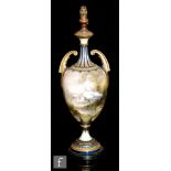 A large late 19th Century Royal Worcester vase decorated by W Powell with hand painted wading birds,