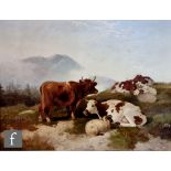 FREDERICK E. VALTER (1850- 1930) - 'Cattle and Sheep on the Hillside', oil on board, signed and