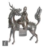 A late Qing Dynasty (1644-1912) Chinese bronze incense burner, modelled as a shou lao riding a