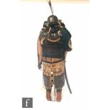 A composite 19th Century and later Japanese Samurai suit of armour, comprising a rivetted and