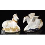Two boxed Royal Crown Derby paperweights comprising Pegasus and Mythical Unicorn (a pair), both with