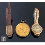 A late 19th Century 9ct key wind fob watch, Roman numerals to a gilt dial, case diameter 36m,