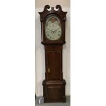 A 19th Century oak and mahogany longcase clock, the painted arch dial with moon phase second and