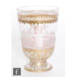 A late 19th Century Lobmeyr water glass of footed form, circa 1870s, enamelled with a putti in the