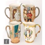 Four Beswick moulded jugs comprising scenes from Hamlet, Merry Wives of Windsor, S/D, Romeo and