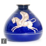 A late 19th Century Italian glass vase by Salviati, circa 1890, of squat form, in blue cased over