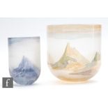 Two contemporary studio glass vases by Charlie Bray, each of cylindrical form externally decorated