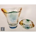 A 20th Century Mstisov glass Rhapsody range vase, of ovoid form with pulled up triform rim with