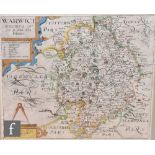 CHRISTOPHER SAXTON AND WILLIAM KIP - 'Warwici - Warwickshire', hand coloured engraving, published