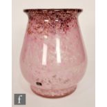 A 1930s Monart glass vase of swollen footed form with an everted rim, shape RA, with black and