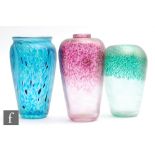 Two later 20th Century art glass vases by Andrew Sanders and David Wallace, the first in pink, the