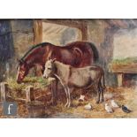 FOLLOWER OF JOHN FREDERICK HERRING (1820-1907) - A horse and donkey in a stable, oil on board, bears