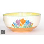 A Clarice Cliff Royal Staffordshire Pottery Crocus pattern Holborn shape fruit bowl hand painted