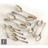 Eleven hallmarked silver spoons to include two Irish table spoons etc, total weight 11.5oz,