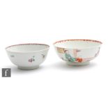 Two early 19th Century footed bowls, the largest decorated with hand painted Chinese figures in a