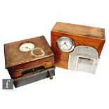 A National Time Recorder oak cased clocking in clock, 32cm x 34cm, and a similar mahogany cased
