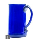 A late 18th Century Bristol Blue tankard, of tapering cylindrical form with applied handle, height