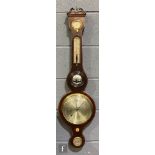 A George III line inlaid mahogany wheel barometer by C Fastorzelli Tunbridge Wells, incorporating