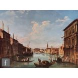 MANNER OF GIOVANNI ANTONIO CANAL (CANALETTO) - A busy canal scene, Venice, oil on canvas, framed,