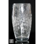 A large 20th Century Tudor Crystal glass vase of swollen sleeve form decorated in the Ribbon &