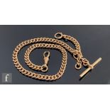 An early 20th Century 9ct rose gold Albert chain with end swivel, end bolt ring and T bar, weight