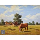 HOWARD SHINGLER (BORN 1953) - A horse grazing in a meadow, acrylic on canvas, signed, framed, 45cm x