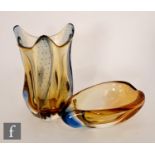 A 20th Century Mstisov Pizzicato range vase of organic sleeve form with triform pulled up rim, in