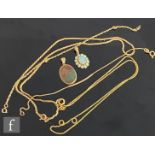 Two 9ct chains with two 9ct bracelets, total weight 13.5g, with a 9ct opal cluster pendant and a