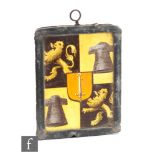 A small 16th to 17th Century stained glass panel of rectangular section with armorial decoration