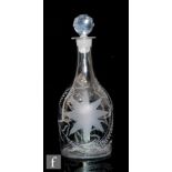 An 18th Century clear glass decanter circa 1770, of shoulder form, engraved with a large eight sided
