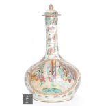 A Chinese 19th Century famille rose bottle vase, with opposing roundels filled with figural