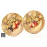 Two later 20th Century Royal Worcester Fallen Fruits side plates decorated by J. Smith, the first