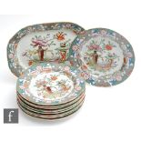 Nine 19th Century Masons Patent Ironstone Chinoiserie dinner plates decorated with a vase of flowers