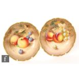 Two later 20th Century Royal Worcester Fallen Fruits side plates decorated by Roberts, the first