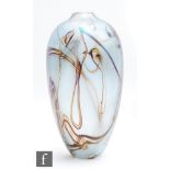 A later 20th Century studio glass vase by Carin Von Drehle, of ovoid form, decorated with green,