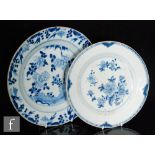 Two Chinese blue and white 18th Century export porcelain plates, each of circular form, each