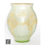 An early 20th century Loetz Olympia glass vase of ovoid form with dimple knocked sides and flared