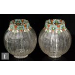 A pair of large late 19th Century Stevens & Williams Jewelled range vases of footed ovoid form