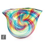A Bob Crooks contemporary studio glass spectrum Pi bowl, internally decorated with multicoloured