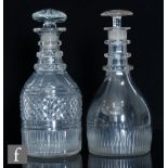 A late 18th Century decanter circa 1800, of Regency cylinder form with a three ringed neck with