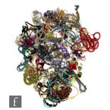 A parcel lot of assorted costume jewellery to include beads, brooches, earrings, pendants,