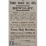 An 1875 Public Health act poster for Bewdley Worcestershire, an 1880 parliament act for Bewdley,