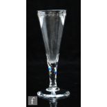 A pair of 18th Century ale glasses, circa 1770, each drawn funnel bowl engraved with an OXO border