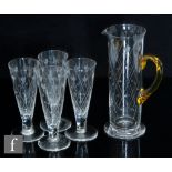 A 1930s Stevens and Williams Royal Brierley lemonade set designed by Keith Murray, the clear glass