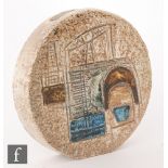 A Troika Pottery wheel vase decorated with an incised tin mine heightened in glazed colours, the