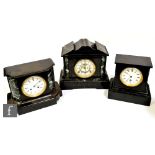 A late 19th Century black slate marbled mantle clock with Ansonia movement and open anchor